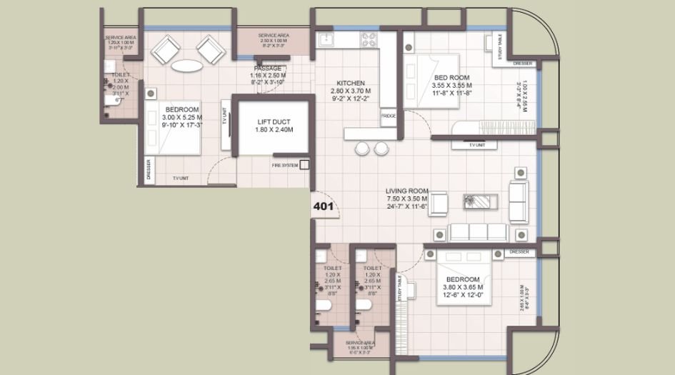 Magnum-Omkar-and-Parinita-Floor-Plan-3 BHK - 1078 Sqft